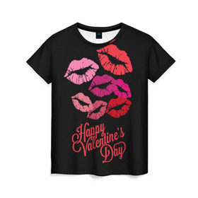 Женская футболка 3D с принтом Happy Valentine`s Day в Новосибирске, 100% полиэфир ( синтетическое хлопкоподобное полотно) | прямой крой, круглый вырез горловины, длина до линии бедер | 14 | february | happy valentines day | holiday | kisses | lips | love | губы | любовь | поцелуи | праздник | счастливый день святого валентина | февраль