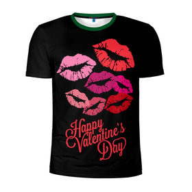 Мужская футболка 3D спортивная с принтом Happy Valentine`s Day в Новосибирске, 100% полиэстер с улучшенными характеристиками | приталенный силуэт, круглая горловина, широкие плечи, сужается к линии бедра | Тематика изображения на принте: 14 | february | happy valentines day | holiday | kisses | lips | love | губы | любовь | поцелуи | праздник | счастливый день святого валентина | февраль