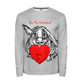 Мужской лонгслив 3D с принтом Be my Valentine в Новосибирске, 100% полиэстер | длинные рукава, круглый вырез горловины, полуприлегающий силуэт | 14 | animal | be my valentine | february | heart | holiday | i need you | love | rabbit | valentines day | будь моей валентинкой | день святого валентина | животное | заяц | кролик | любовь | праздник | сердце | ты мне нужен | февраль