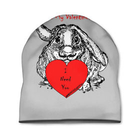 Шапка 3D с принтом Be my Valentine в Новосибирске, 100% полиэстер | универсальный размер, печать по всей поверхности изделия | 14 | animal | be my valentine | february | heart | holiday | i need you | love | rabbit | valentines day | будь моей валентинкой | день святого валентина | животное | заяц | кролик | любовь | праздник | сердце | ты мне нужен | февраль