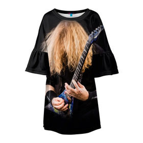 Детское платье 3D с принтом Dave Mustaine в Новосибирске, 100% полиэстер | прямой силуэт, чуть расширенный к низу. Круглая горловина, на рукавах — воланы | Тематика изображения на принте: dave | megadeth | metal | mustaine | rattlehead | rock | thrash | vic | дейв | мастейн | мегадет | метал | рок | треш