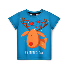 Детская футболка 3D с принтом Влюбленный олень в Новосибирске, 100% гипоаллергенный полиэфир | прямой крой, круглый вырез горловины, длина до линии бедер, чуть спущенное плечо, ткань немного тянется | Тематика изображения на принте: 14 | 14 february | animal | garland | hart | head | heart | holiday | horns | love | snow | valentines day | winter | влюбленный | гирлянда | голова | день святого валентина | животное | зима | любовь | олень | праздник | рога | сердца | снег | февраль