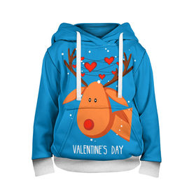 Детская толстовка 3D с принтом Влюбленный олень в Новосибирске, 100% полиэстер | двухслойный капюшон со шнурком для регулировки, мягкие манжеты на рукавах и по низу толстовки, спереди карман-кенгуру с мягким внутренним слоем | Тематика изображения на принте: 14 | 14 february | animal | garland | hart | head | heart | holiday | horns | love | snow | valentines day | winter | влюбленный | гирлянда | голова | день святого валентина | животное | зима | любовь | олень | праздник | рога | сердца | снег | февраль
