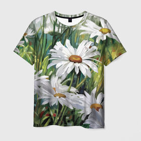 Мужская футболка 3D с принтом Ромашки в Новосибирске, 100% полиэфир | прямой крой, круглый вырез горловины, длина до линии бедер | art | daisies | flowers | glade | meadow | summer | искусство | лето | луг | поляна | ромашки | цветы