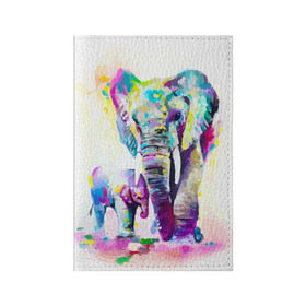 Обложка для паспорта матовая кожа с принтом Слоны в Новосибирске, натуральная матовая кожа | размер 19,3 х 13,7 см; прозрачные пластиковые крепления | animal | art | bright | child | color | elephants | family | mother | rainbow | spectrum | животные | искусство | мама | радуга | ребенок | семья | слоны | спектр | цвета | яркие