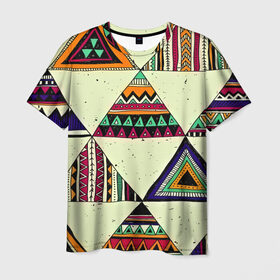 Мужская футболка 3D с принтом Индейские мотивы в Новосибирске, 100% полиэфир | прямой крой, круглый вырез горловины, длина до линии бедер | геометрия | орнамент | треугольники