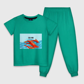 Детская пижама хлопок с принтом CS GO: Aquamarine Revenge в Новосибирске, 100% хлопок |  брюки и футболка прямого кроя, без карманов, на брюках мягкая резинка на поясе и по низу штанин
 | Тематика изображения на принте: cs go | global offensive | контр страйк аквамарин | шутер