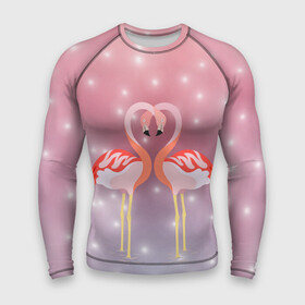 Мужской рашгард 3D с принтом Влюбленные фламинго в Новосибирске,  |  | 14 февраля | день всех влюбленных | любовь | птицы | фламинго