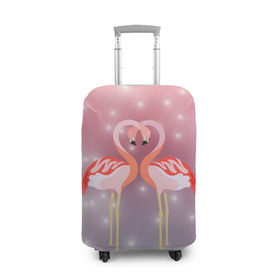 Чехол для чемодана 3D с принтом Влюбленные фламинго в Новосибирске, 86% полиэфир, 14% спандекс | двустороннее нанесение принта, прорези для ручек и колес | 14 февраля | день всех влюбленных | любовь | птицы | фламинго