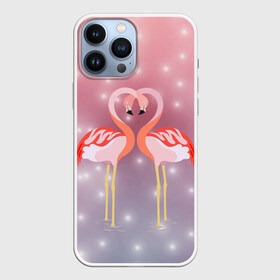 Чехол для iPhone 13 Pro Max с принтом Влюбленные фламинго в Новосибирске,  |  | 14 февраля | день всех влюбленных | любовь | птицы | фламинго