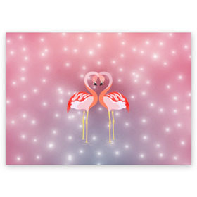 Поздравительная открытка с принтом Влюбленные фламинго в Новосибирске, 100% бумага | плотность бумаги 280 г/м2, матовая, на обратной стороне линовка и место для марки
 | 14 февраля | день всех влюбленных | любовь | птицы | фламинго