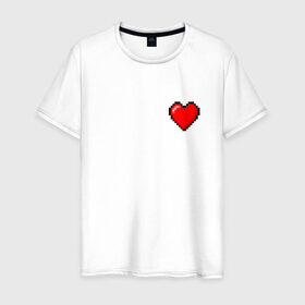 Мужская футболка хлопок с принтом Пиксельное сердце в Новосибирске, 100% хлопок | прямой крой, круглый вырез горловины, длина до линии бедер, слегка спущенное плечо. | 