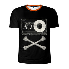 Мужская футболка 3D спортивная с принтом Pirate Music в Новосибирске, 100% полиэстер с улучшенными характеристиками | приталенный силуэт, круглая горловина, широкие плечи, сужается к линии бедра | Тематика изображения на принте: 80s | 90s | bone | dance | disco | music | pirate | retro | skelet | skull | tape | диско | кассета | кости | музыка | пират | ретро | скелет | череп