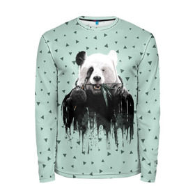 Мужской лонгслив 3D с принтом Панда-художник в Новосибирске, 100% полиэстер | длинные рукава, круглый вырез горловины, полуприлегающий силуэт | animal | art | artist | bear | beast | design | panda | style | арт | дизайн | животное | зверь | кисть | краски | медведь | панда | стиль | художник