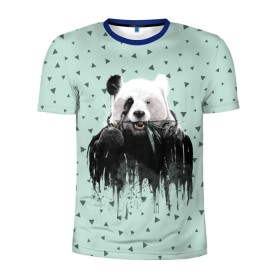 Мужская футболка 3D спортивная с принтом Панда-художник в Новосибирске, 100% полиэстер с улучшенными характеристиками | приталенный силуэт, круглая горловина, широкие плечи, сужается к линии бедра | Тематика изображения на принте: animal | art | artist | bear | beast | design | panda | style | арт | дизайн | животное | зверь | кисть | краски | медведь | панда | стиль | художник