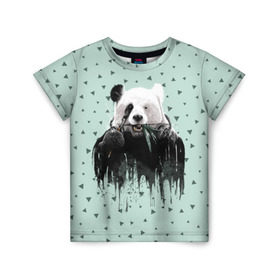 Детская футболка 3D с принтом Панда-художник в Новосибирске, 100% гипоаллергенный полиэфир | прямой крой, круглый вырез горловины, длина до линии бедер, чуть спущенное плечо, ткань немного тянется | Тематика изображения на принте: animal | art | artist | bear | beast | design | panda | style | арт | дизайн | животное | зверь | кисть | краски | медведь | панда | стиль | художник