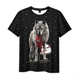 Мужская футболка 3D с принтом Серый волк в Новосибирске, 100% полиэфир | прямой крой, круглый вырез горловины, длина до линии бедер | Тематика изображения на принте: angry | animal | beast | heaven | moon | night | rage | sky | star | wild | wolf | волк | дикий | животное | звезды | зверь | злость | красная шапочка | луна | небеса | небо | ночь | сказка | ярость