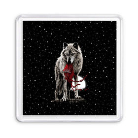 Магнит 55*55 с принтом Серый волк в Новосибирске, Пластик | Размер: 65*65 мм; Размер печати: 55*55 мм | angry | animal | beast | heaven | moon | night | rage | sky | star | wild | wolf | волк | дикий | животное | звезды | зверь | злость | красная шапочка | луна | небеса | небо | ночь | сказка | ярость