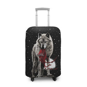 Чехол для чемодана 3D с принтом Серый волк в Новосибирске, 86% полиэфир, 14% спандекс | двустороннее нанесение принта, прорези для ручек и колес | Тематика изображения на принте: angry | animal | beast | heaven | moon | night | rage | sky | star | wild | wolf | волк | дикий | животное | звезды | зверь | злость | красная шапочка | луна | небеса | небо | ночь | сказка | ярость