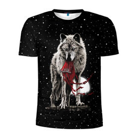 Мужская футболка 3D спортивная с принтом Серый волк в Новосибирске, 100% полиэстер с улучшенными характеристиками | приталенный силуэт, круглая горловина, широкие плечи, сужается к линии бедра | angry | animal | beast | heaven | moon | night | rage | sky | star | wild | wolf | волк | дикий | животное | звезды | зверь | злость | красная шапочка | луна | небеса | небо | ночь | сказка | ярость