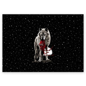 Поздравительная открытка с принтом Серый волк в Новосибирске, 100% бумага | плотность бумаги 280 г/м2, матовая, на обратной стороне линовка и место для марки
 | angry | animal | beast | heaven | moon | night | rage | sky | star | wild | wolf | волк | дикий | животное | звезды | зверь | злость | красная шапочка | луна | небеса | небо | ночь | сказка | ярость