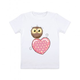 Детская футболка хлопок с принтом Совёнок на сердце в Новосибирске, 100% хлопок | круглый вырез горловины, полуприлегающий силуэт, длина до линии бедер | птицы