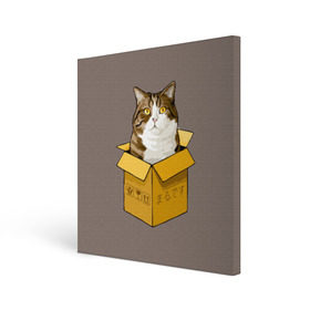 Холст квадратный с принтом Maru в Новосибирске, 100% ПВХ |  | cat | maru | коробка | кот в коробке | кот мару | котейка | кошка | мару | прикол