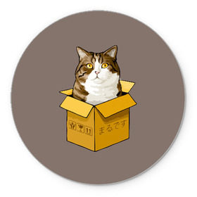 Коврик круглый с принтом Maru в Новосибирске, резина и полиэстер | круглая форма, изображение наносится на всю лицевую часть | cat | maru | коробка | кот в коробке | кот мару | котейка | кошка | мару | прикол