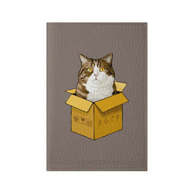 Обложка для паспорта матовая кожа с принтом Maru в Новосибирске, натуральная матовая кожа | размер 19,3 х 13,7 см; прозрачные пластиковые крепления | Тематика изображения на принте: cat | maru | коробка | кот в коробке | кот мару | котейка | кошка | мару | прикол