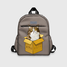 Детский рюкзак 3D с принтом Maru в Новосибирске, 100% полиэстер | лямки с регулируемой длиной, сверху петелька, чтобы рюкзак можно было повесить на вешалку. Основное отделение закрывается на молнию, как и внешний карман. Внутри дополнительный карман. По бокам два дополнительных кармашка | cat | maru | коробка | кот в коробке | кот мару | котейка | кошка | мару | прикол