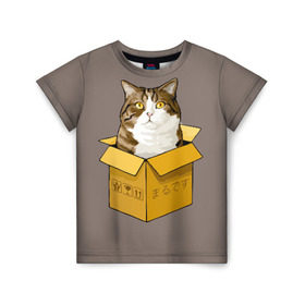 Детская футболка 3D с принтом Maru в Новосибирске, 100% гипоаллергенный полиэфир | прямой крой, круглый вырез горловины, длина до линии бедер, чуть спущенное плечо, ткань немного тянется | cat | maru | коробка | кот в коробке | кот мару | котейка | кошка | мару | прикол