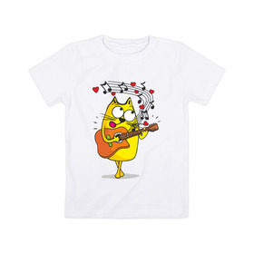 Детская футболка хлопок с принтом Кот с гитарой в Новосибирске, 100% хлопок | круглый вырез горловины, полуприлегающий силуэт, длина до линии бедер | cat | kitten | кoтенок | киса | кот | котик | котэ | котяра | кошечка