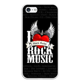 Чехол для iPhone 5/5S матовый с принтом Rock Rules в Новосибирске, Силикон | Область печати: задняя сторона чехла, без боковых панелей | Тематика изображения на принте: rock | гитара | музыка | рок