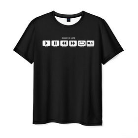 Мужская футболка 3D с принтом Music is Life в Новосибирске, 100% полиэфир | прямой крой, круглый вырез горловины, длина до линии бедер | rock | гитара | музыка | рок