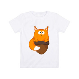 Детская футболка хлопок с принтом Белочка с орешком в Новосибирске, 100% хлопок | круглый вырез горловины, полуприлегающий силуэт, длина до линии бедер | Тематика изображения на принте: милый | орех