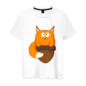 Мужская футболка хлопок с принтом Белочка с орешком в Новосибирске, 100% хлопок | прямой крой, круглый вырез горловины, длина до линии бедер, слегка спущенное плечо. | милый | орех