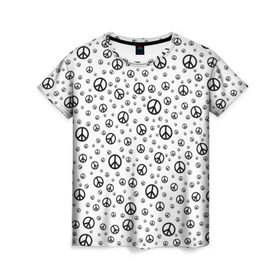 Женская футболка 3D с принтом Peace Symbol в Новосибирске, 100% полиэфир ( синтетическое хлопкоподобное полотно) | прямой крой, круглый вырез горловины, длина до линии бедер | love | peace | symbol | знак | любовь | мир | пацифик | пацифика | сигнал | символ | хиппи