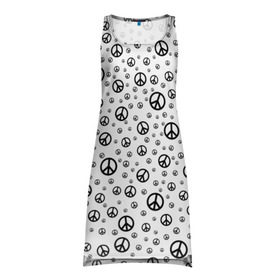 Платье-майка 3D с принтом Peace Symbol в Новосибирске, 100% полиэстер | полуприлегающий силуэт, широкие бретели, круглый вырез горловины, удлиненный подол сзади. | Тематика изображения на принте: love | peace | symbol | знак | любовь | мир | пацифик | пацифика | сигнал | символ | хиппи