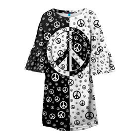 Детское платье 3D с принтом Peace Symbol в Новосибирске, 100% полиэстер | прямой силуэт, чуть расширенный к низу. Круглая горловина, на рукавах — воланы | Тематика изображения на принте: love | peace | symbol | знак | любовь | мир | пацифик | пацифика | сигнал | символ | хиппи