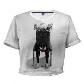 Женская футболка 3D укороченная с принтом Tokyo Ghoul в Новосибирске, 100% полиэстер | круглая горловина, длина футболки до линии талии, рукава с отворотами | anime | ghoul | tokyo | tokyo ghoul | гуль