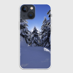 Чехол для iPhone 13 mini с принтом Зимний лес в Новосибирске,  |  | времена года | ель | зима | леса | лучи света | природа | снег