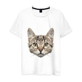 Мужская футболка хлопок с принтом Низкополигональный кот в Новосибирске, 100% хлопок | прямой крой, круглый вырез горловины, длина до линии бедер, слегка спущенное плечо. | кот | полигон