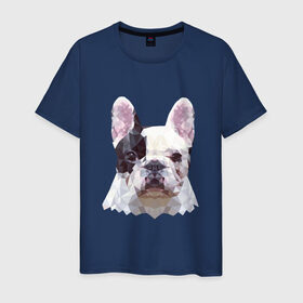 Мужская футболка хлопок с принтом Низкополигональный пёс в Новосибирске, 100% хлопок | прямой крой, круглый вырез горловины, длина до линии бедер, слегка спущенное плечо. | пес | полигон | французский бульдог