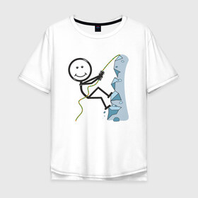 Мужская футболка хлопок Oversize с принтом Скалолаз в Новосибирске, 100% хлопок | свободный крой, круглый ворот, “спинка” длиннее передней части | бытие | дело | жизнь | занятие | космос | любовь | мир | природа | профессия | человек