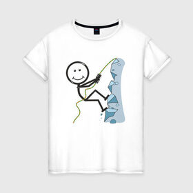 Женская футболка хлопок с принтом Скалолаз в Новосибирске, 100% хлопок | прямой крой, круглый вырез горловины, длина до линии бедер, слегка спущенное плечо | бытие | дело | жизнь | занятие | космос | любовь | мир | природа | профессия | человек