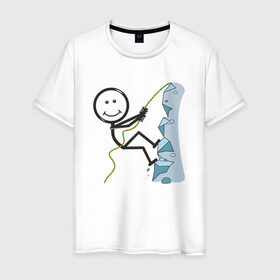 Мужская футболка хлопок с принтом Скалолаз в Новосибирске, 100% хлопок | прямой крой, круглый вырез горловины, длина до линии бедер, слегка спущенное плечо. | бытие | дело | жизнь | занятие | космос | любовь | мир | природа | профессия | человек