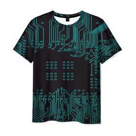 Мужская футболка 3D с принтом Electronics в Новосибирске, 100% полиэфир | прямой крой, круглый вырез горловины, длина до линии бедер | кибер | микросхема | черный