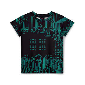 Детская футболка 3D с принтом Electronics в Новосибирске, 100% гипоаллергенный полиэфир | прямой крой, круглый вырез горловины, длина до линии бедер, чуть спущенное плечо, ткань немного тянется | кибер | микросхема | черный