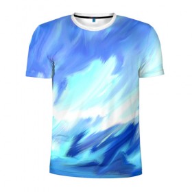Мужская футболка 3D спортивная с принтом Голубые краски в Новосибирске, 100% полиэстер с улучшенными характеристиками | приталенный силуэт, круглая горловина, широкие плечи, сужается к линии бедра | абстракция | потертость | размытые | текстуры | цветные | яркие