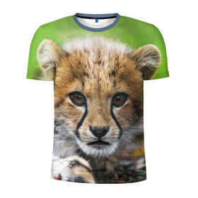 Мужская футболка 3D спортивная с принтом Котёнок гепарда в Новосибирске, 100% полиэстер с улучшенными характеристиками | приталенный силуэт, круглая горловина, широкие плечи, сужается к линии бедра | гепард | дикая кошка | котёнок | кошка | лев | природа | тигр | хищник | ягуар